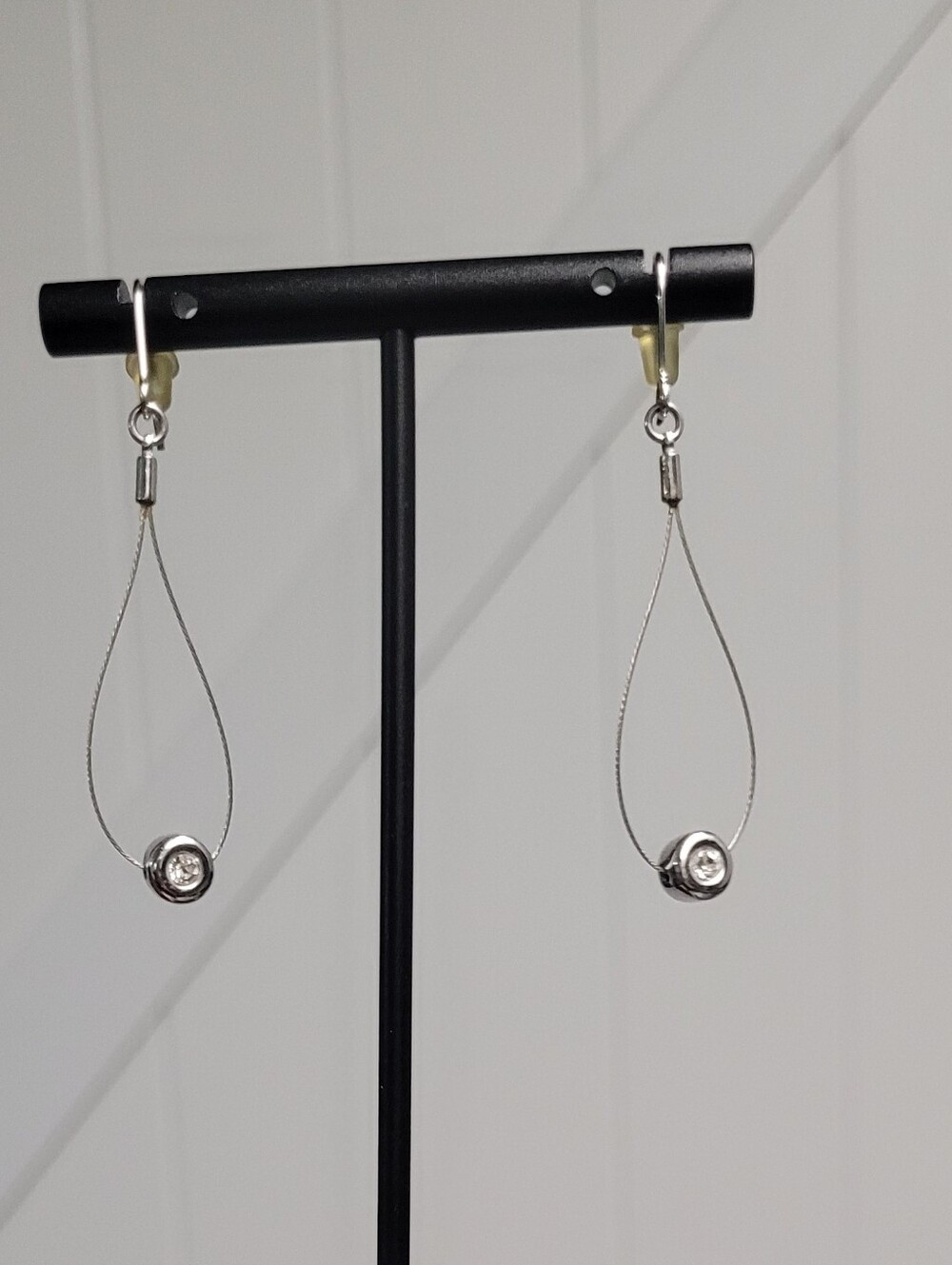 Hand Crafted Silver Wire Teardrop Earrings with Clear Crystal